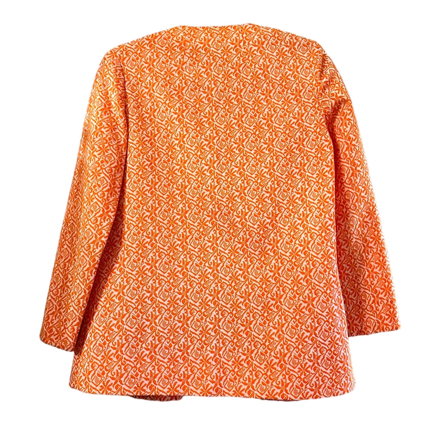 Vintage 70s Orange Jacquard Polyester Wide Leg Pant Suit Set - Size: S/M