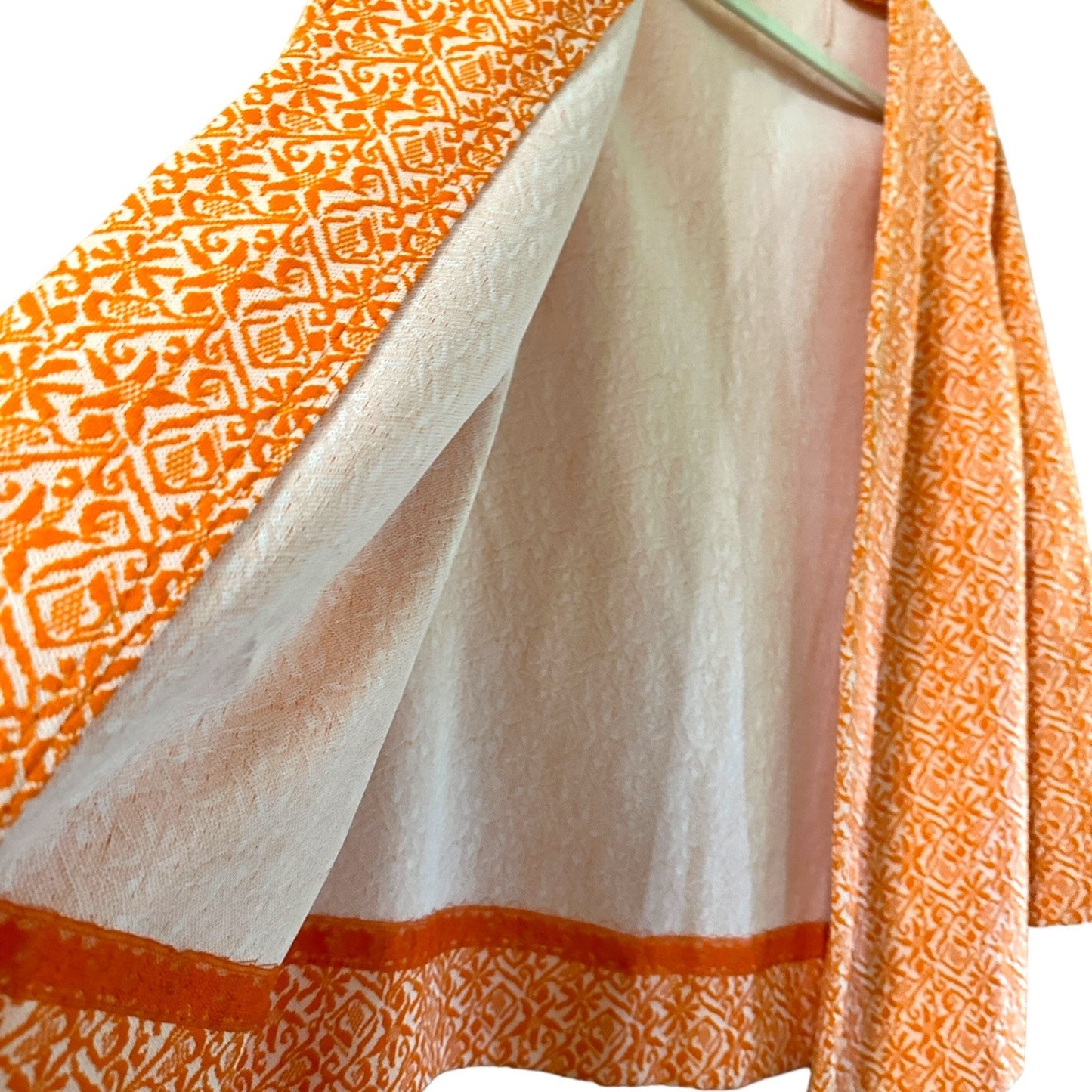 Vintage 70s Orange Jacquard Polyester Wide Leg Pant Suit Set - Size: S/M