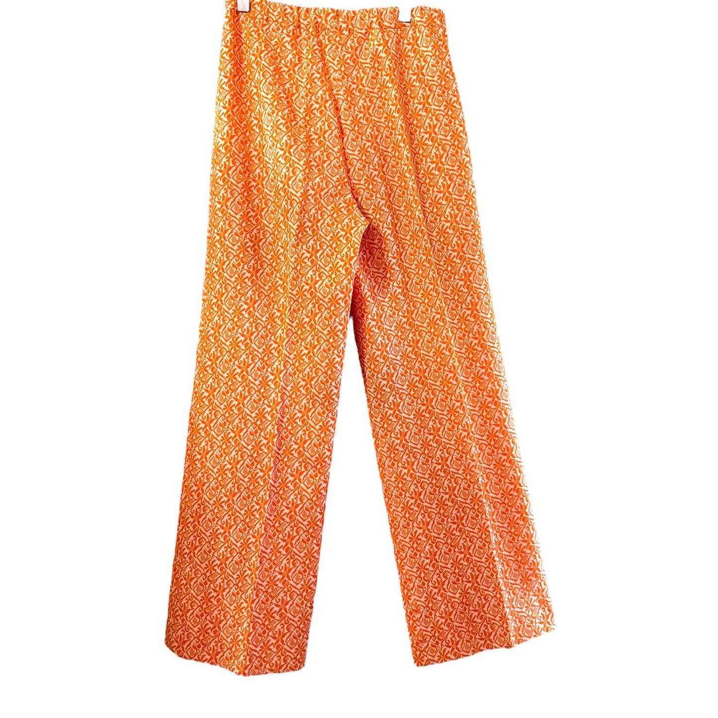 Vintage 70s Orange Jacquard Polyester Wide Leg Pant Suit Set - Size: S/M