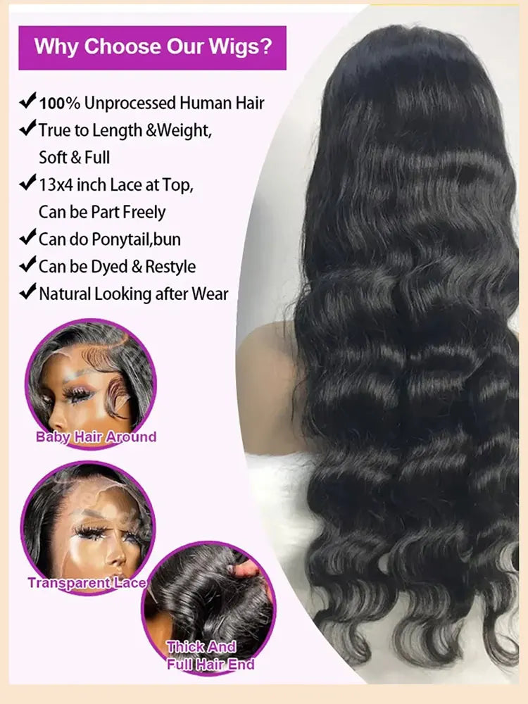 100% Human Hair Brazilian 30 40 Inch Body Wave 13x4 HD Transparent Lace Front Wig black 13x6 Lace Frontal Wigs Pre Plucked