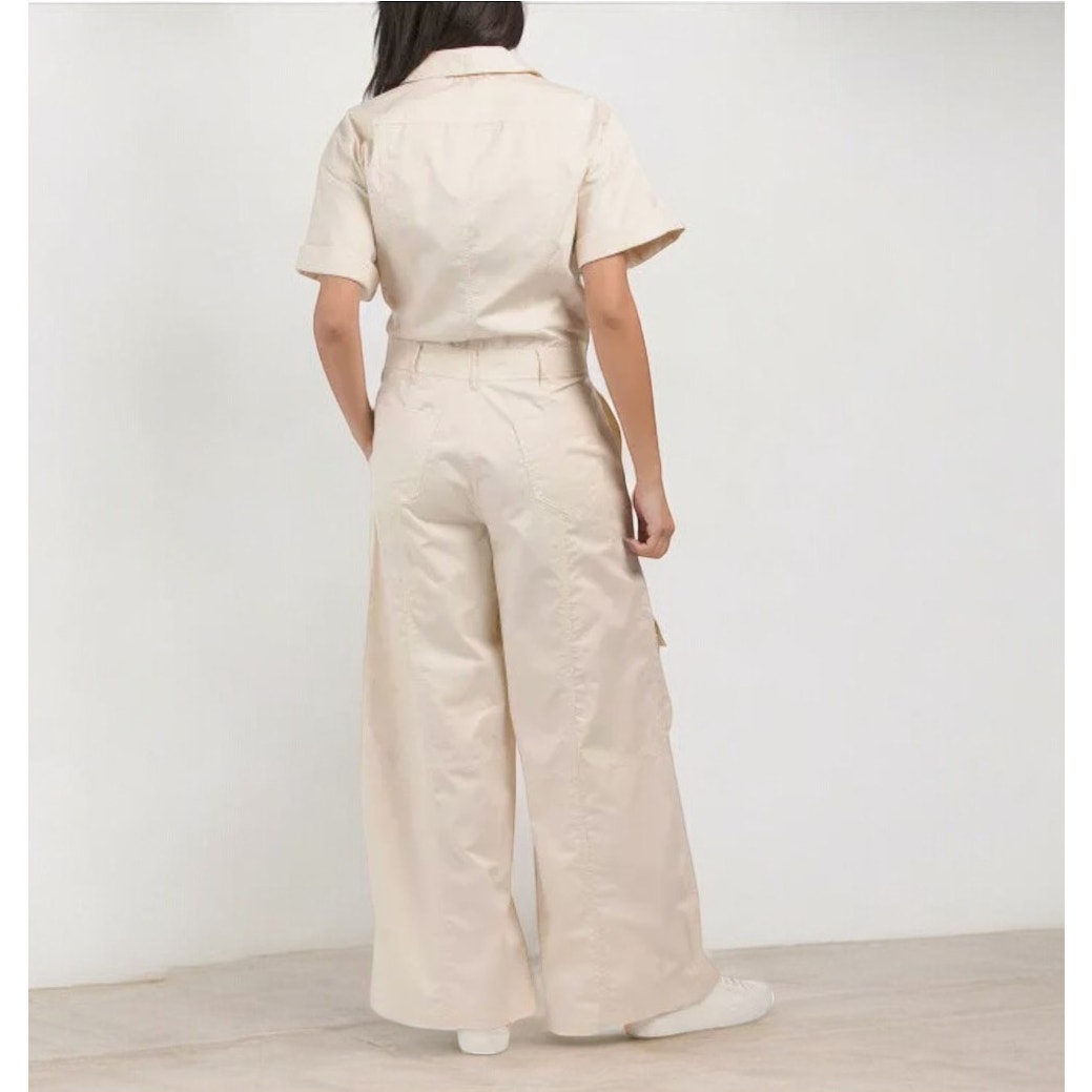 ZARA Women's Tan Cotton Wide Leg Skater Cargo Pocket Jumpsuit - Size: XS