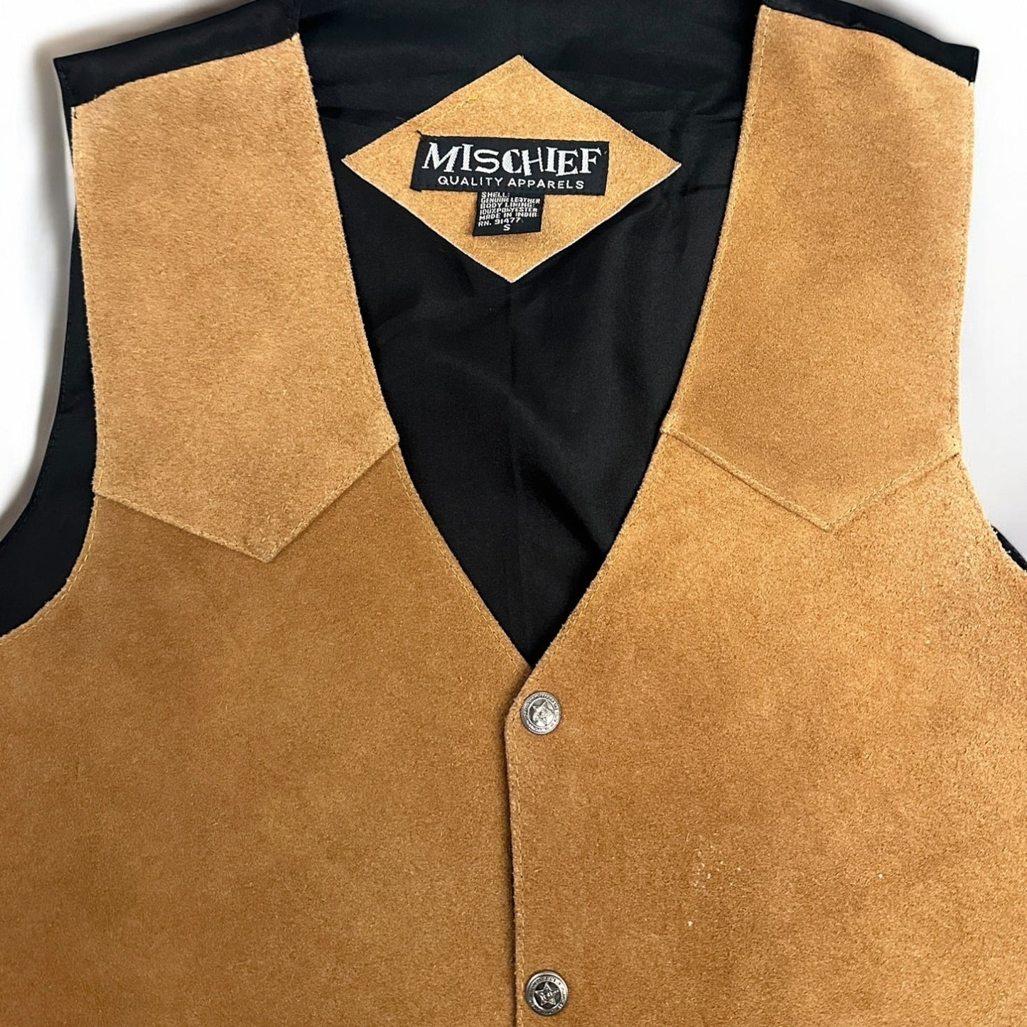 Vtg 90s MISCHIEF Men’s Suede Western Biker Leather Vest - Size: Small