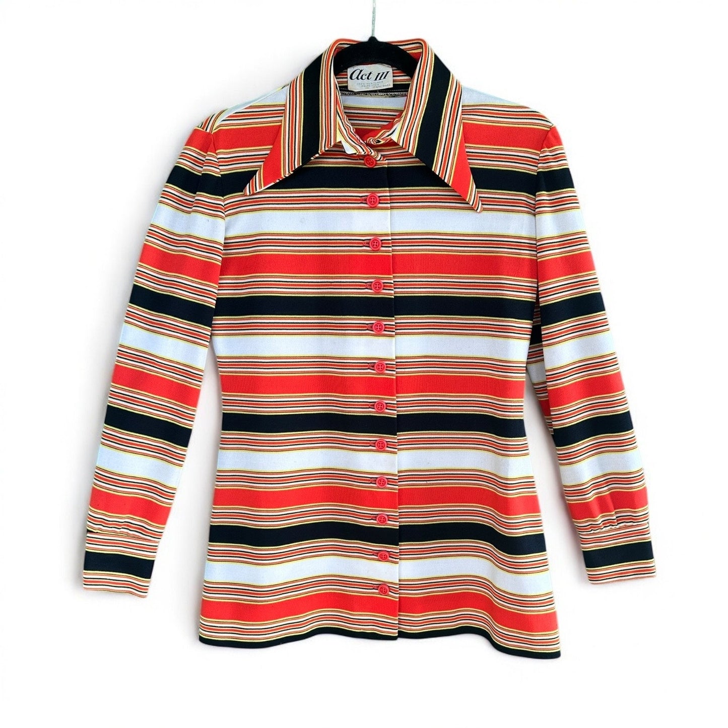 Vintage 1970s Act III Long Sleeve Polyester Dagger Collared Button-Down Shirt - Size: M/L