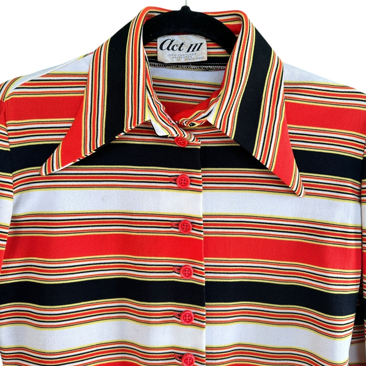 Vintage 1970s Act III Long Sleeve Polyester Dagger Collared Button-Down Shirt - Size: M/L