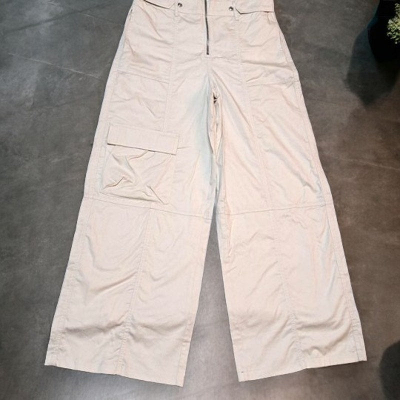ZARA Women's Tan Cotton Wide Leg Skater Cargo Pocket Jumpsuit - Size: XS