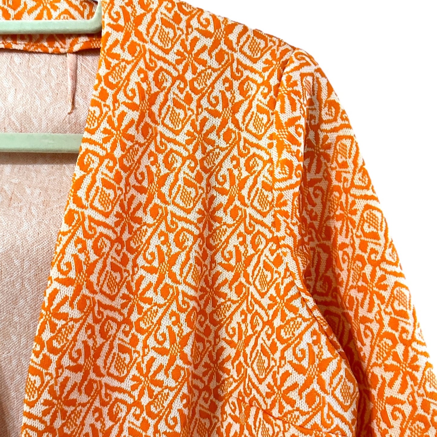 Vintage 70s Orange Jacquard Polyester Wide Leg Pant Suit Set - Size: S/M