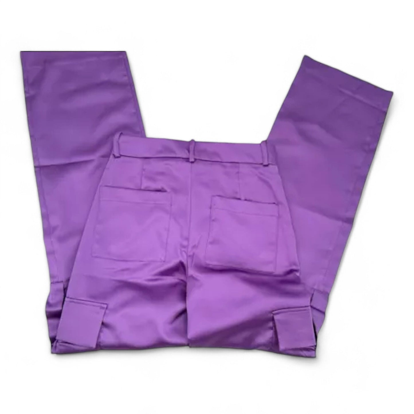 NWT Zara Women's Cargo Pants Silky Satin Purple Pocket Straight Leg - Size: S