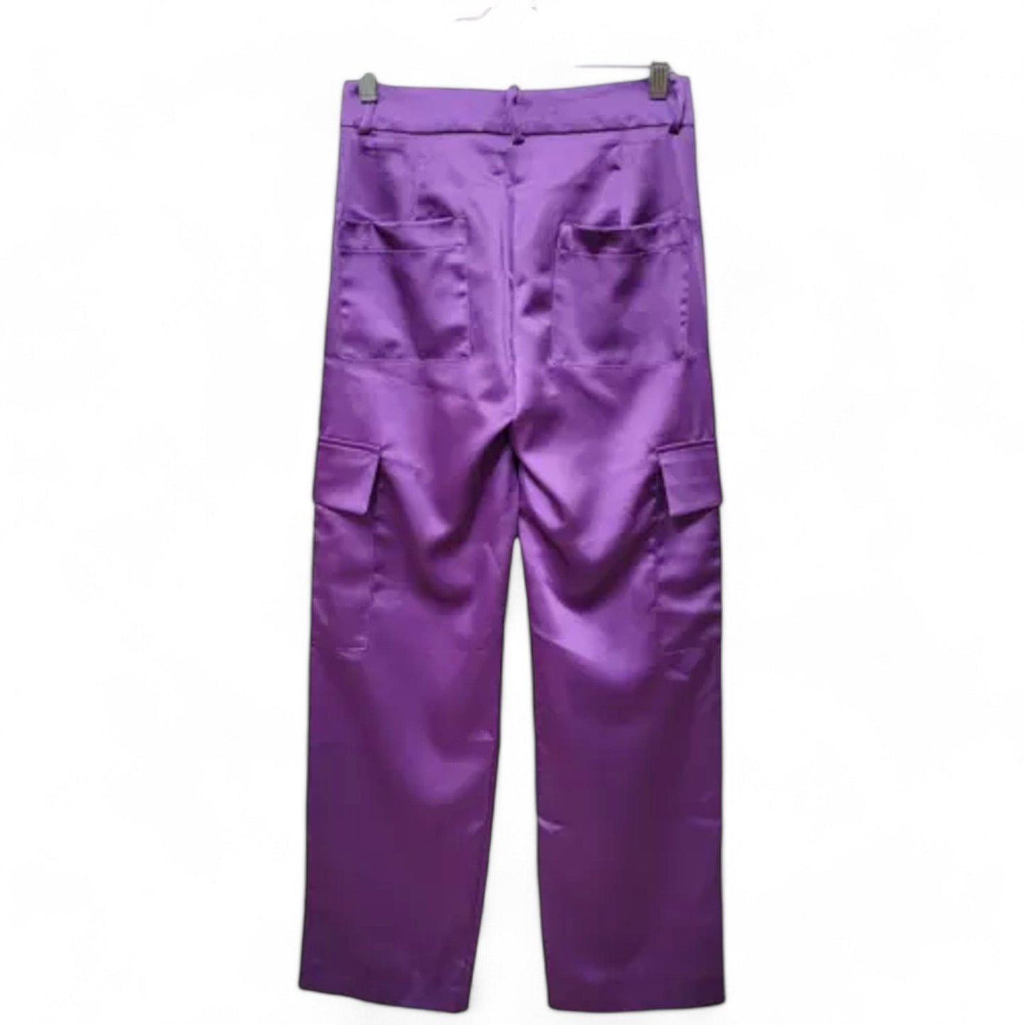 NWT Zara Women's Cargo Pants Silky Satin Purple Pocket Straight Leg - Size: S