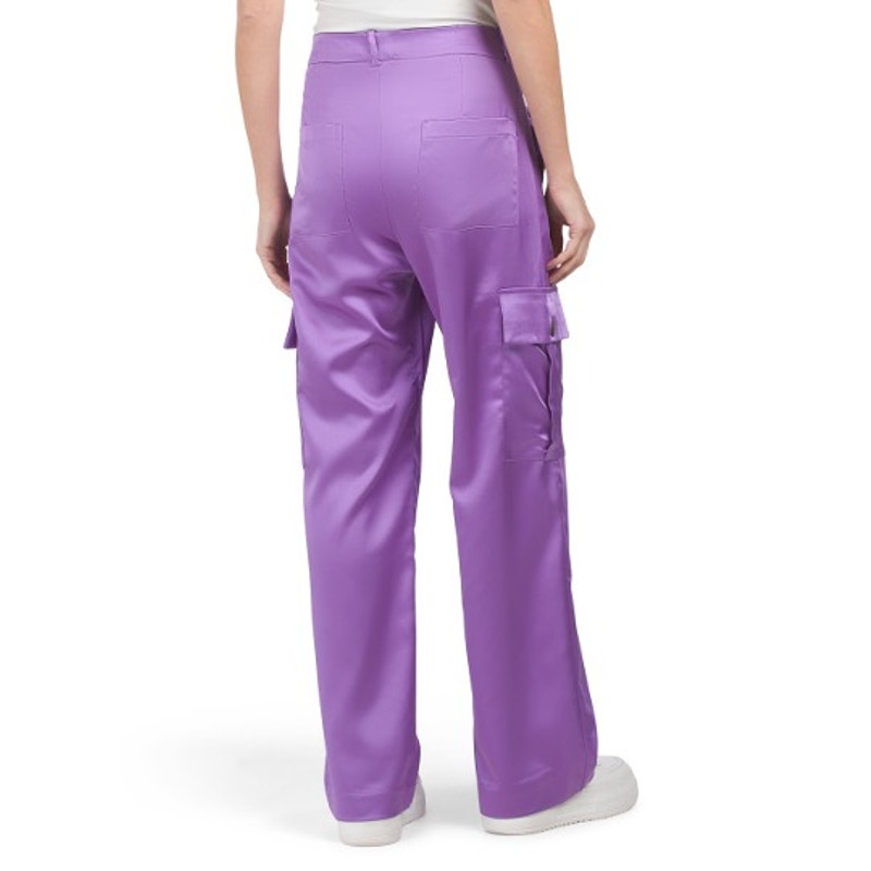 NWT Zara Women's Cargo Pants Silky Satin Purple Pocket Straight Leg - Size: S