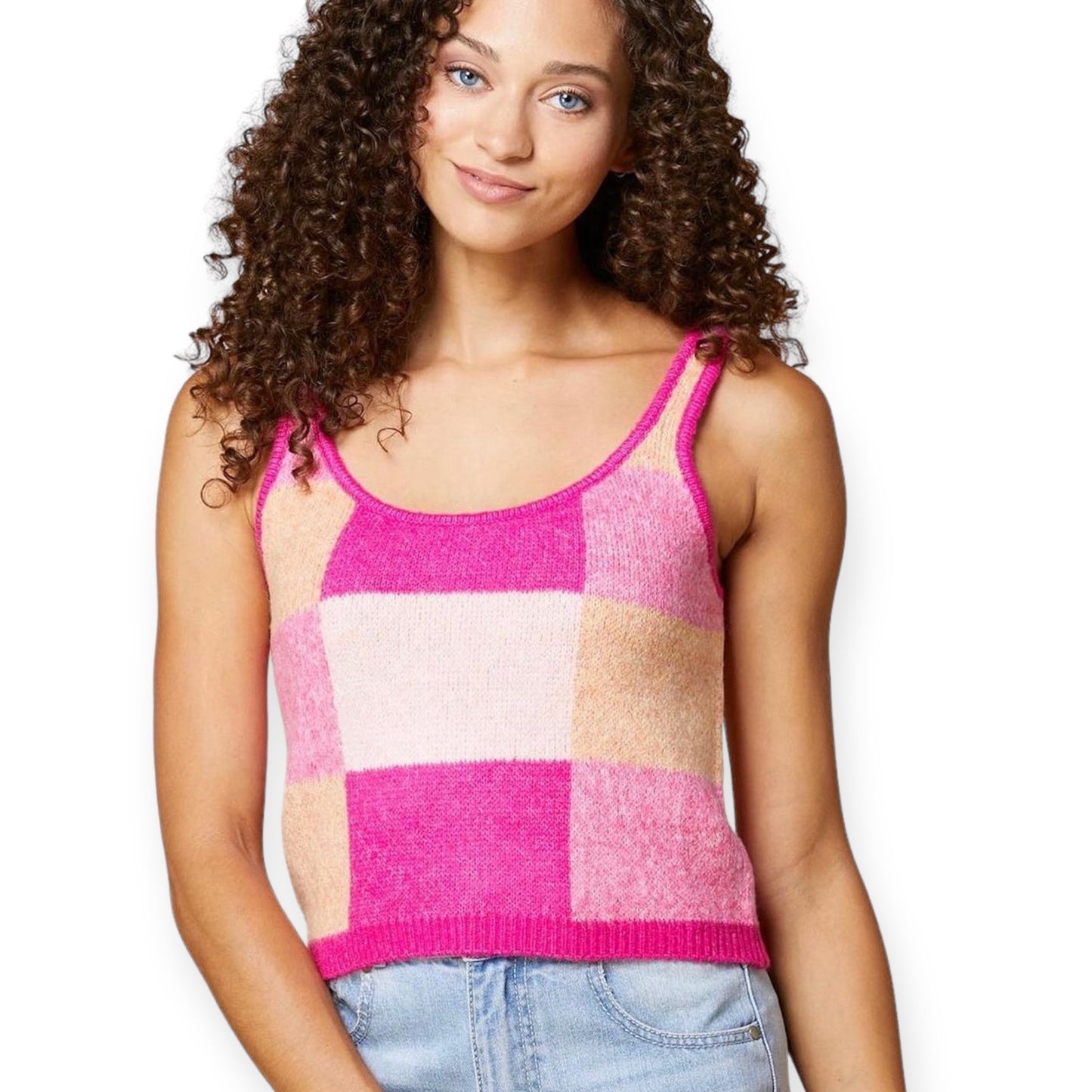 Versona Checkered Cropped Sweater Tank Top - Size: XXL