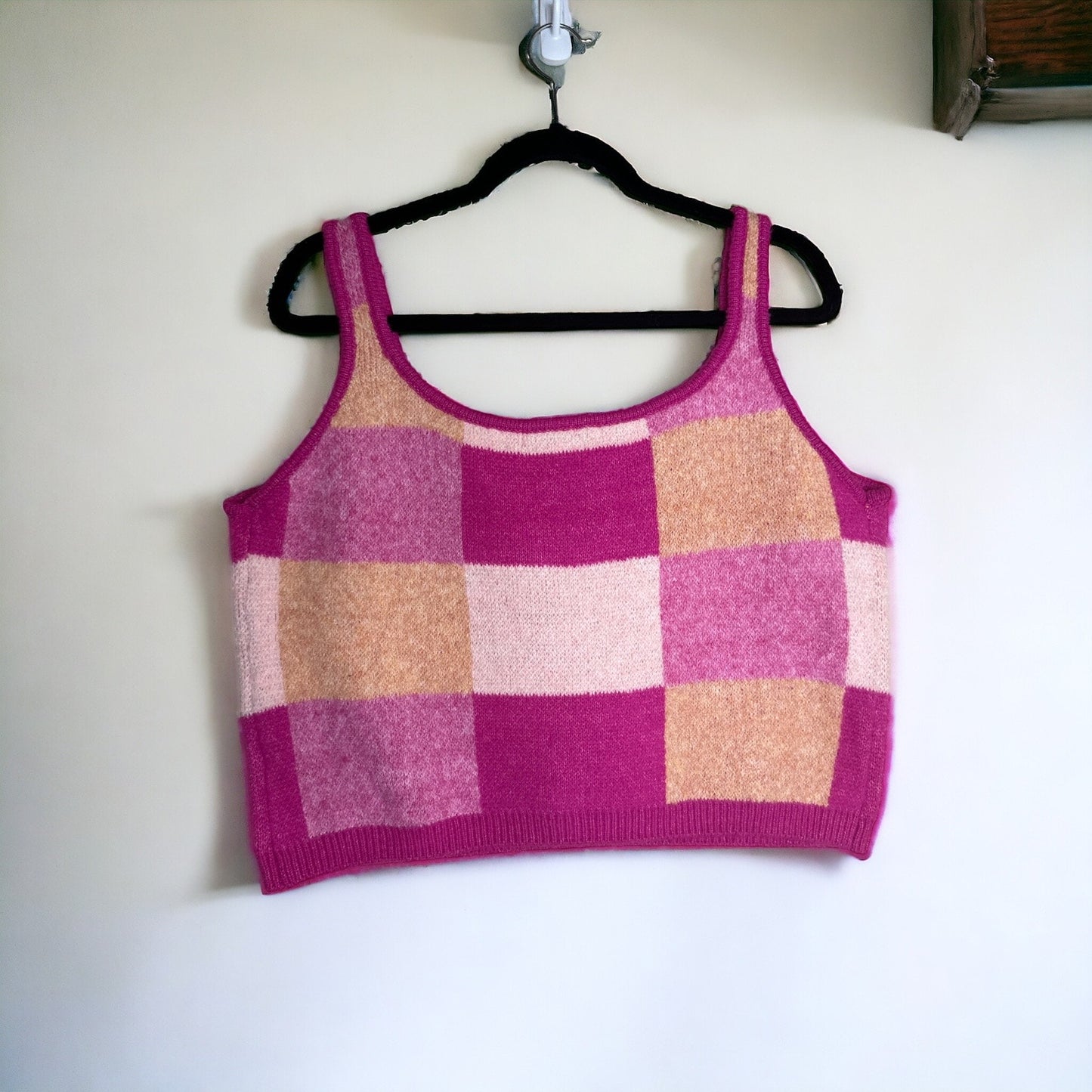 Versona Checkered Cropped Sweater Tank Top - Size: XXL