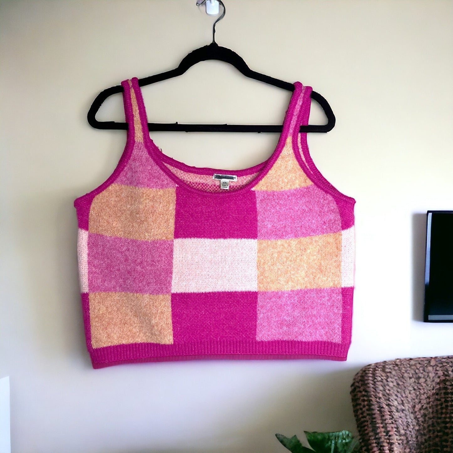 Versona Checkered Cropped Sweater Tank Top - Size: XXL