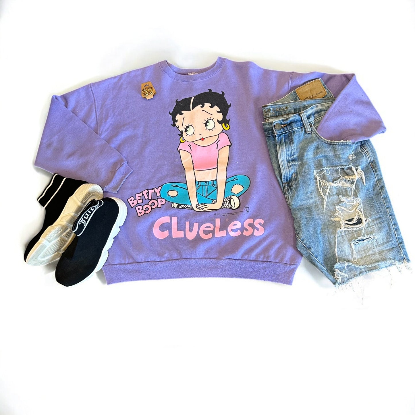 Vintage 90s Betty Boop Clueless Sweatshirt Purple XL Cartoon Graphic Y2K Rare
