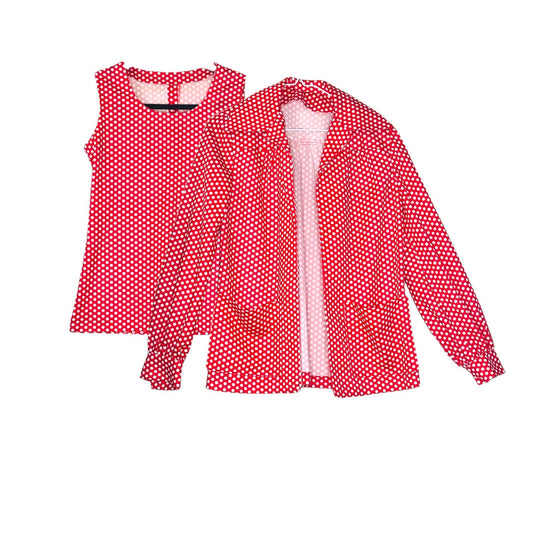 Vintage 70s Red & White Polkadot Polyester 2 pc Jacket & Tank Top Set