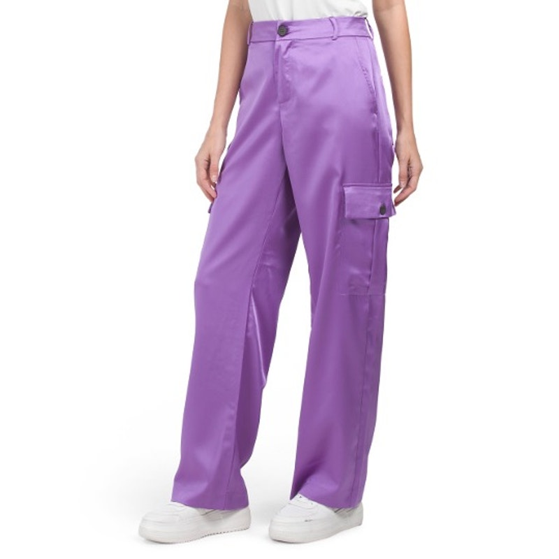 NWT Zara Women's Cargo Pants Silky Satin Purple Pocket Straight Leg - Size: S