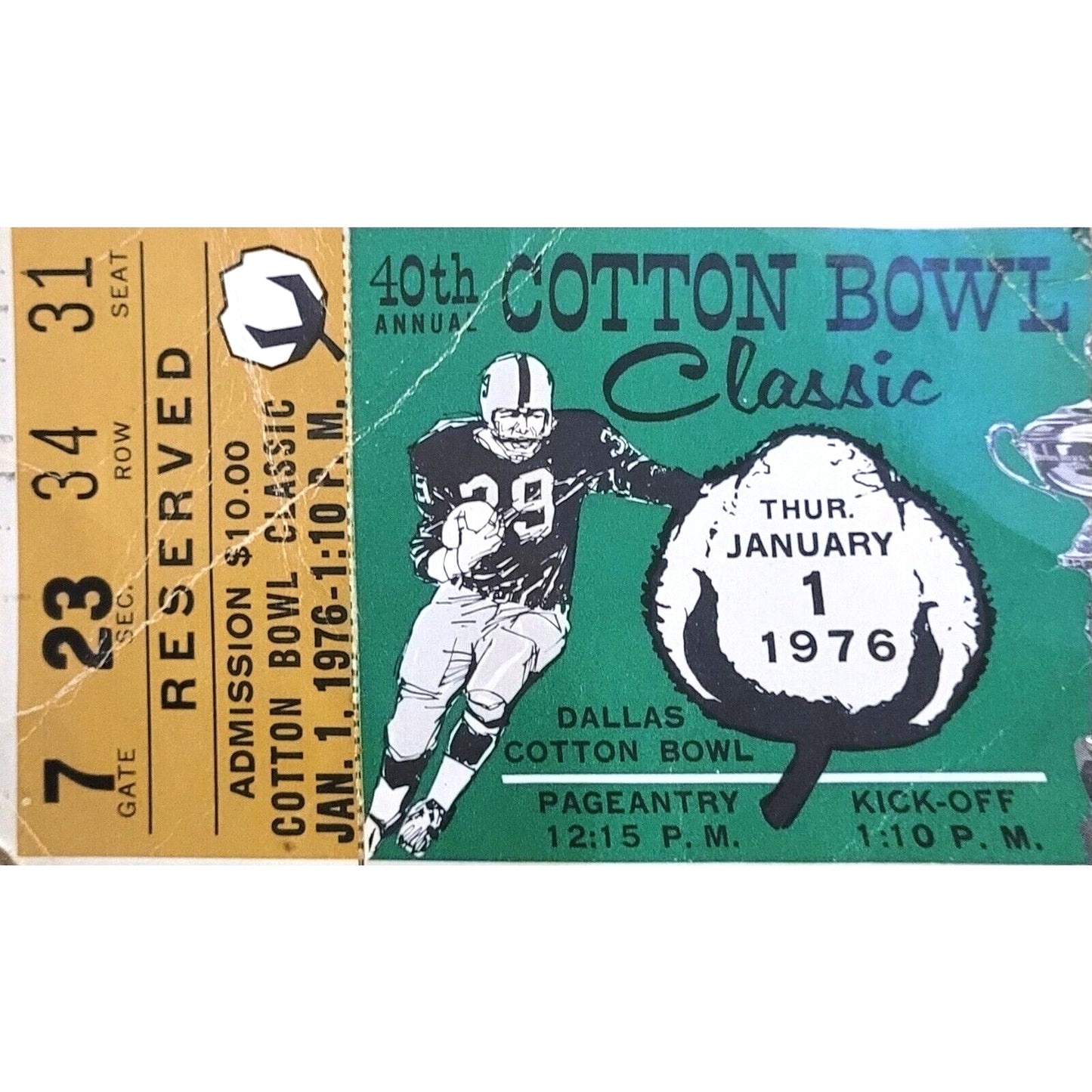 1976 COTTON BOWL GAME Ticket Stub - Arkansas Razorbacks v. Georgia Bulldogs