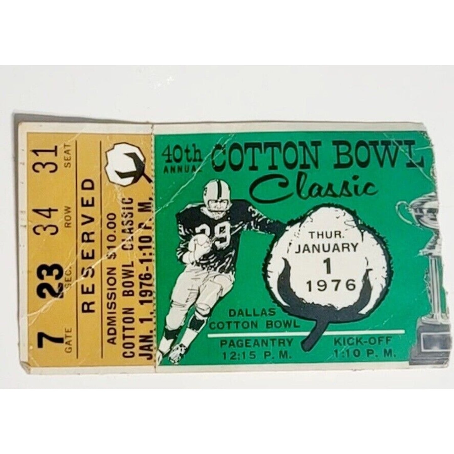 1976 COTTON BOWL GAME Ticket Stub - Arkansas Razorbacks v. Georgia Bulldogs